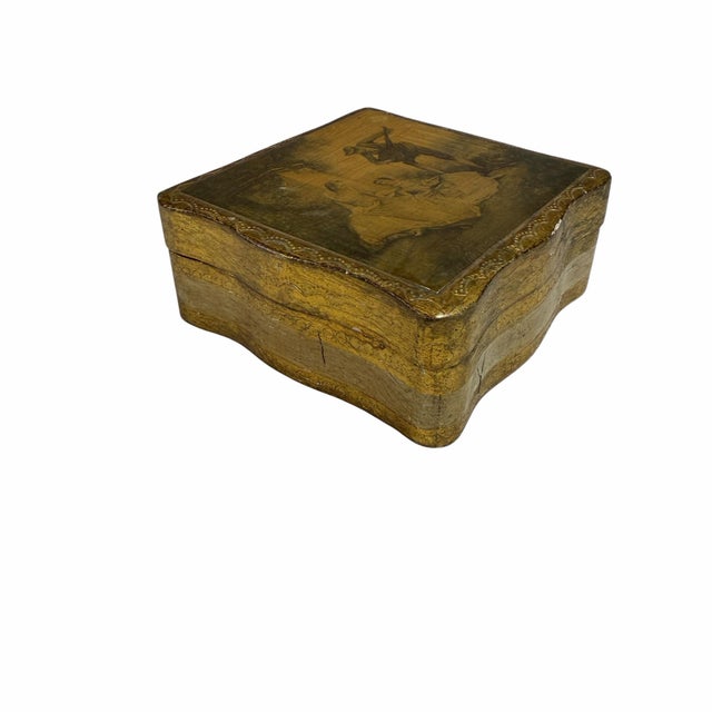French Country Florentine Serenade Scene Keepsake, Jewelry Box, Italy For Sale - Image 3 of 7