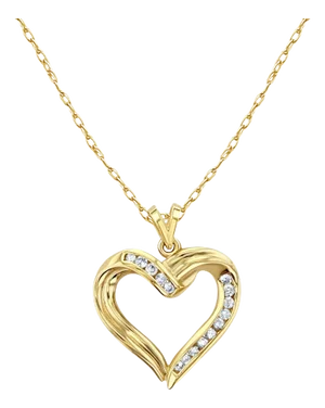 Half Carat Heart Shaped Diamond Channel Set Necklace 14k Yellow Gold 16"