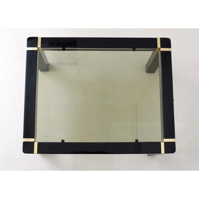 Black Small Vintage Coffee Table in Black Lacquered Wood & Gold Metal, Smoked Glass Tray, 1970s For Sale - Image 8 of 11