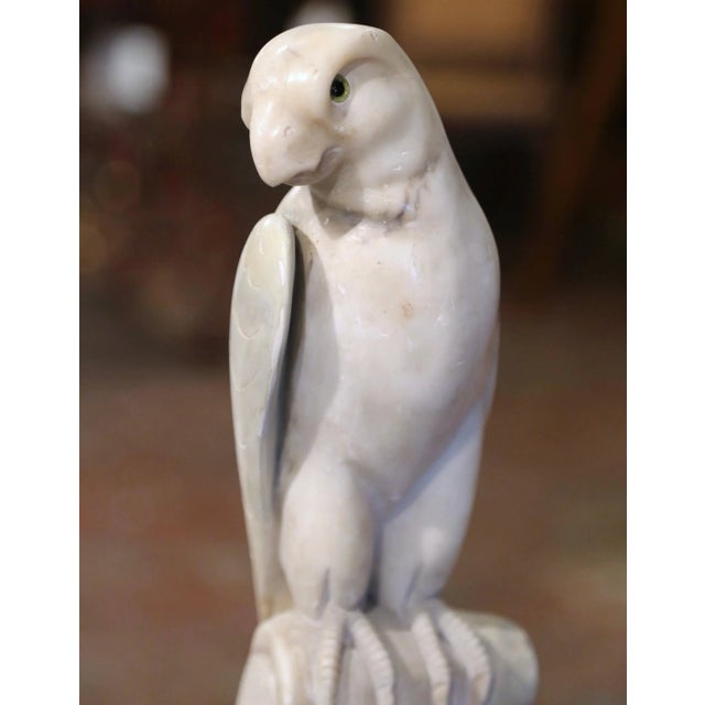 French 19th Century French Carved Marble Parrot Sculpture With Glass Eyes For Sale - Image 3 of 9