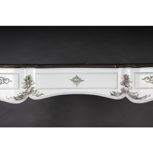 Vintage Writing Desk in High Gloss White and Silver For Sale - Image 4 of 18