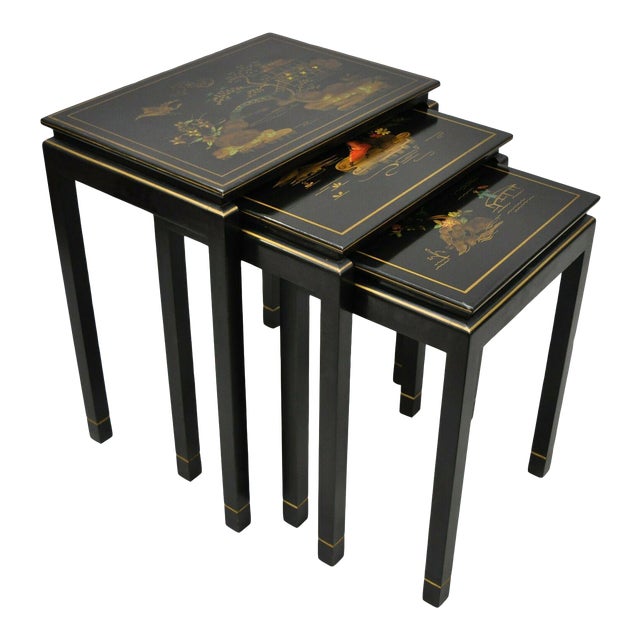 20th Century Chinese Katherine Henick Handpainted Black Lacquer Nesting