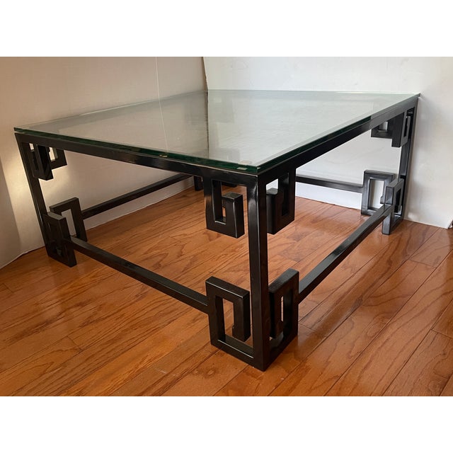 Black Lacquered Coffee Table Greek Key Accent For Sale In West Palm - Image 6 of 10