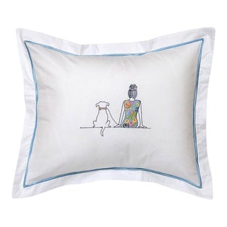 Embroidered Dog & Girl Boudoir Pillow Cover For Sale