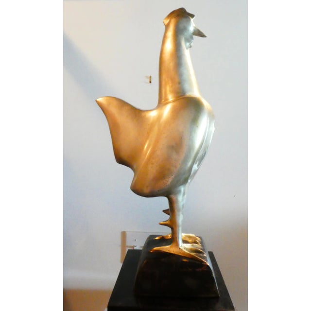 Art Deco Mid Century Vintage Striking Art Deco Stylized Nickel Plated Bronze Rooster For Sale - Image 3 of 11