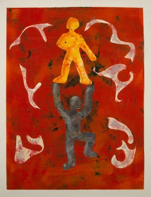 Late 20th Century Maryanne Meltzer, Two Men, Hand Colored Etching Monotype