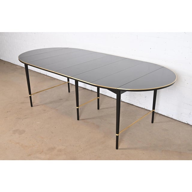 Paul McCobb Connoisseur Collection Black Lacquered Mahogany and Brass Extension Dining Table, Newly Refinished For Sale - Image 12 of 12