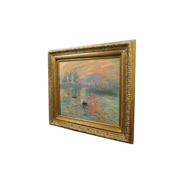 Vintage oil painting on burlap after Claude Monet's 1872 painting, Impression, Sunrise (Impression, soleil levant). This...
