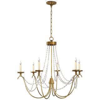 Chapman & Myers for Visual Comfort Signature Marigot Medium Chandelier in Antique-Burnished Brass with Seeded Glass Trim For Sale