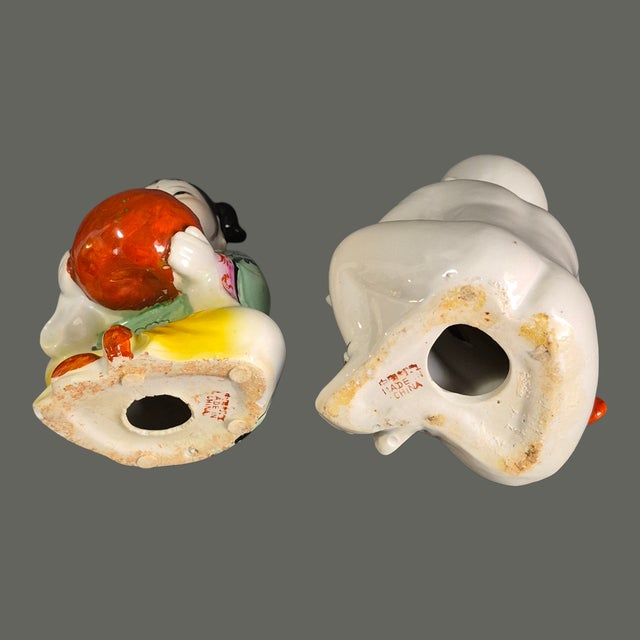 Vintage Pair Asian Hand Painted Porcelain Lucky Children Longevity Feng-Shui Figurines For Sale - Image 6 of 8