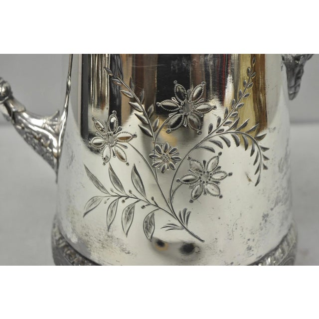 Antique Meriden Victorian LRG Silver Plated Floral Etched Pitcher, Engraved 1892 For Sale - Image 10 of 18
