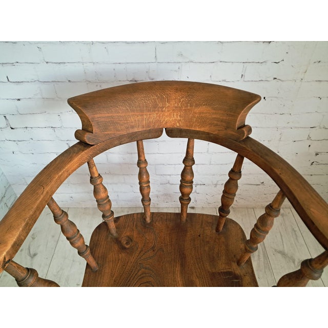 Antique Victorian Smokers Bow Armchair in Beech & Elm, 1880s For Sale - Image 18 of 18