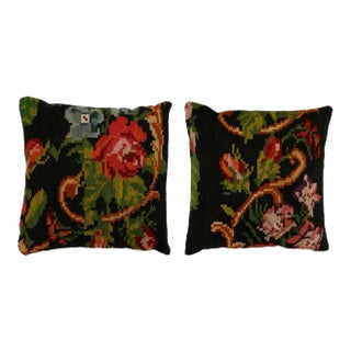 Mid Century Spanish Square Pattern Wool Scatter Cushions, Set of 2 For Sale