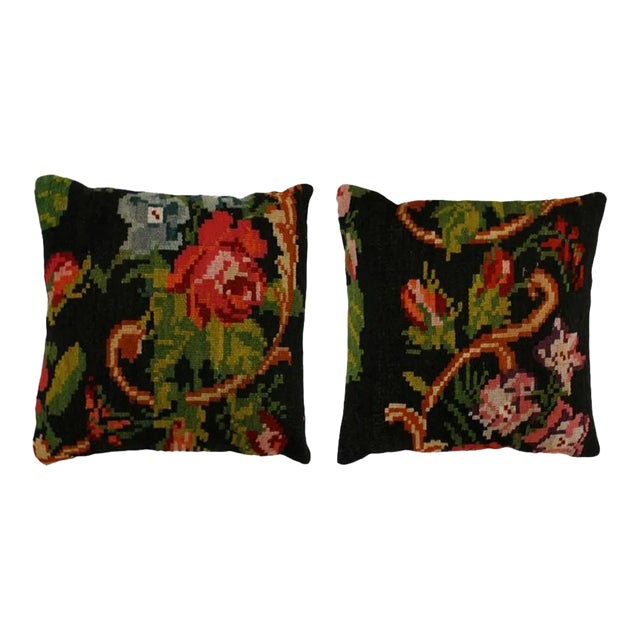 Mid Century Spanish Square Pattern Wool Scatter Cushions, Set of 2 For Sale
