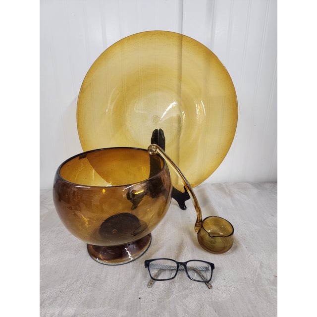 1960s 1960s Mid Century Modern Blown Glass Punch Bowl - 3 Pieces For Sale - Image 5 of 11