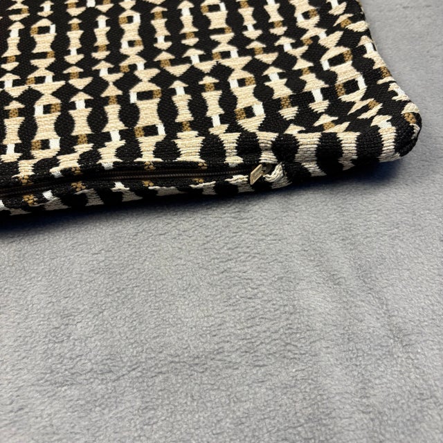 2020s Handmade Usa Designer Fabric Geometric Woven Throw Pillow Cover Black Tan 22x22 For Sale - Image 5 of 6