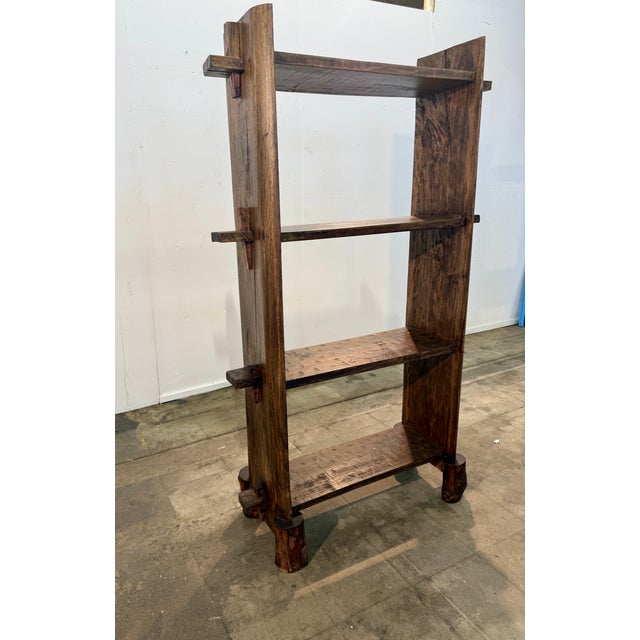 Modern Brutalist Handcrafted Solid Wood Open Shelf Bookcase For Sale - Image 3 of 8