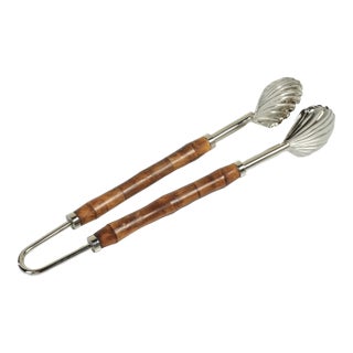 Treviso Bamboo and Nickel Shell Ice Tong For Sale
