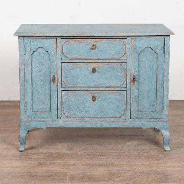 Baroque Swedish 19th Century Blue Painted Small Sideboard Console For Sale - Image 3 of 16