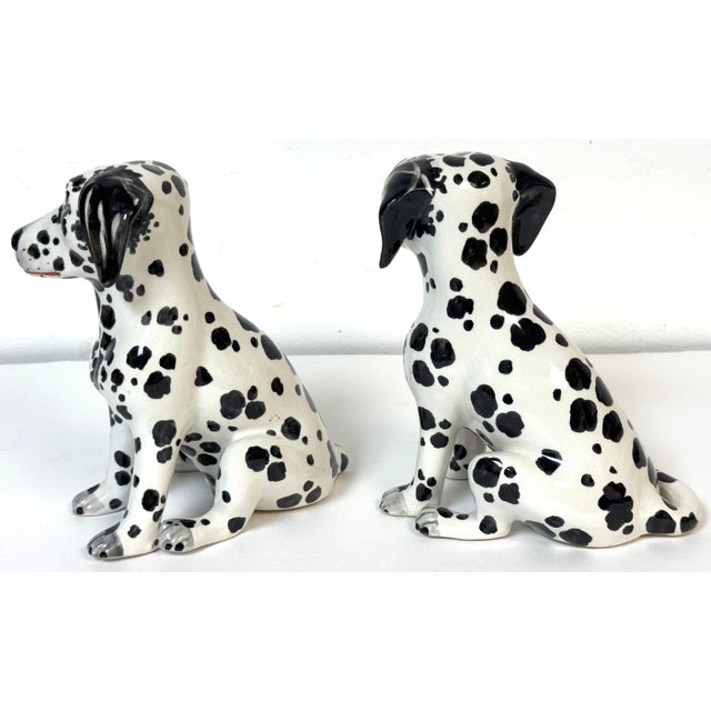 Pair of Italian Hollywood Regency Hand-Painted Pottery Dalmatian Puppies, 1970s For Sale - Image 14 of 18
