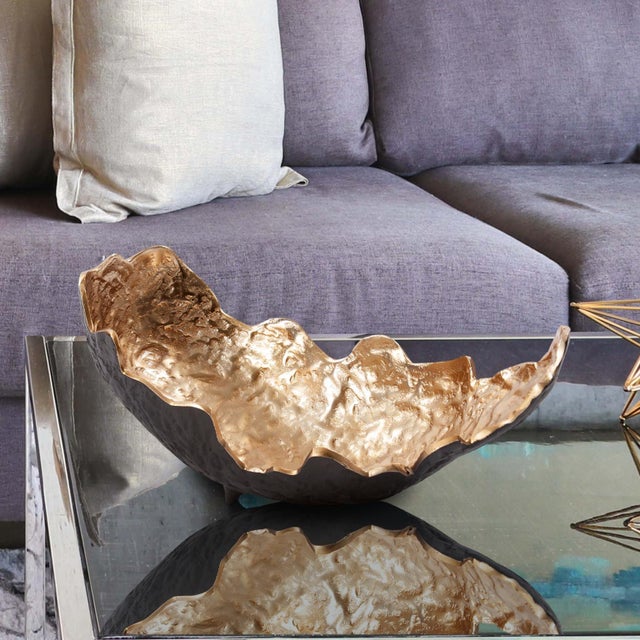 Contemporary Cracked Edge Ebony Tray with Gold Interior- Large For Sale - Image 3 of 9