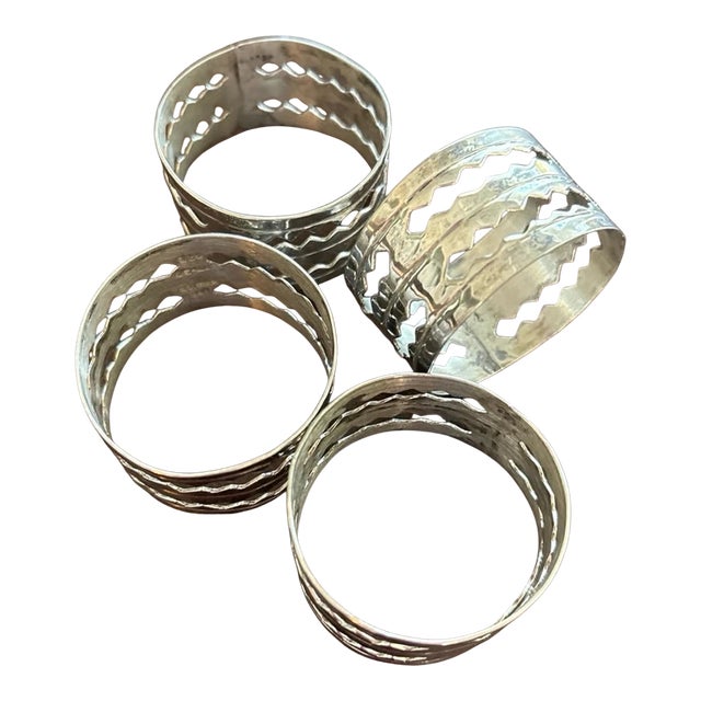 Late 20th Century Jte Sterling Silver Napkin Rings Taxco Mexico Handcrafted Cutout Design - Set of 4 For Sale