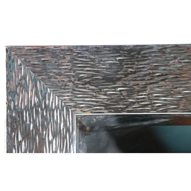 Silver Post Modern Silver Mylar Faux Bark Surface Framed Mirror For Sale - Image 8 of 13