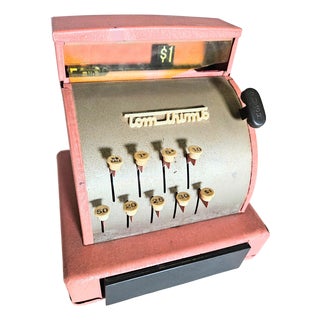 Vintage Retro Pink and Black Metal Tom Thumb Cash Register For Sale
