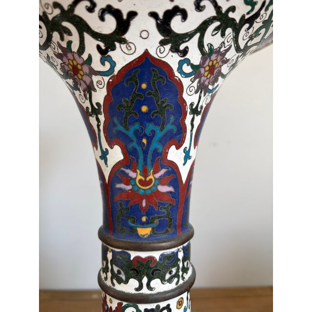 Antique Chinese Cloisonné Enamel Trumpet-Form Vase, Early 20th Century For Sale - Image 4 of 5