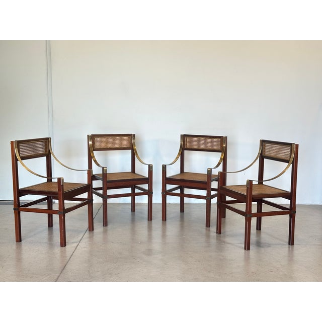 Vienna Straw, Brass and Wood Chairs, 1970s, Set of 4 For Sale - Image 16 of 16