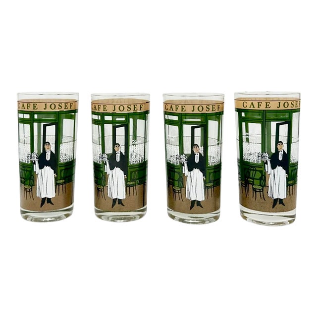 Vintage Set of 4 Cera Cafe Josef French Waiter Highball Glasses For Sale