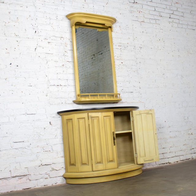 Mid 20th Century Mid to Late 20th Century Neoclassic Revival Blonde Oak Demilune Cabinet or Console and Mirror For Sale - Image 5 of 18