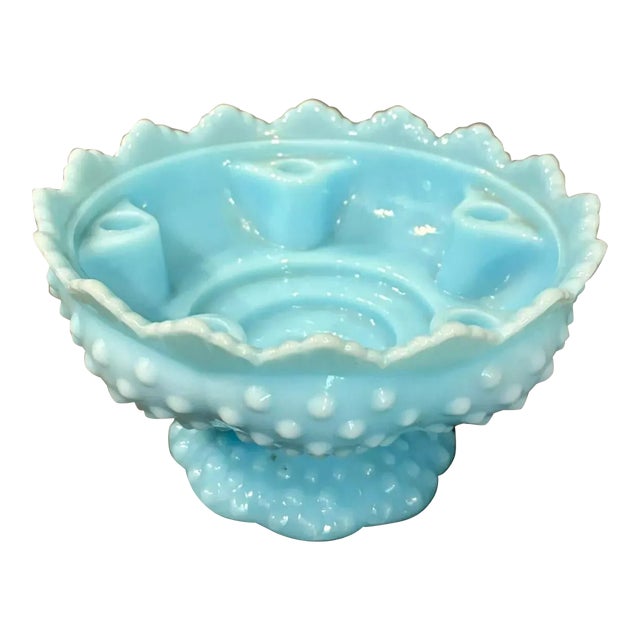 Vintage Fenton Blue Slag Hobnail Candle Bowl For Sale