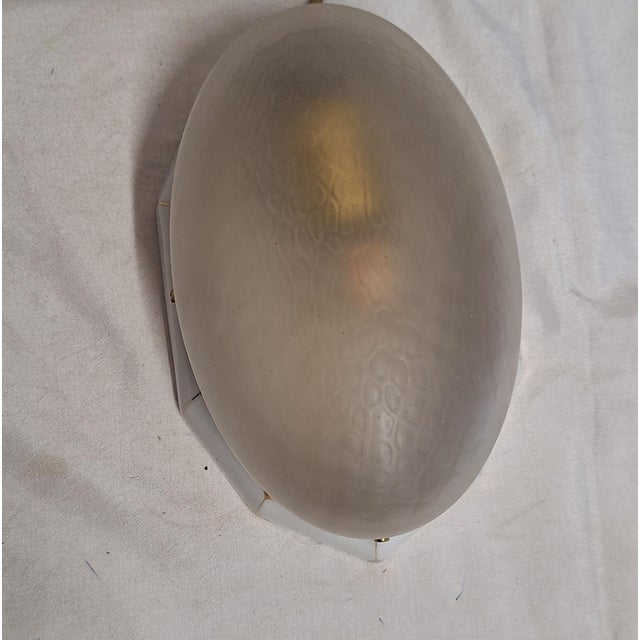 German Art Deco White Porcelain Ceiling Lamp with Oval Matt Glass Shade from Brunnquell, 1930s For Sale - Image 6 of 11