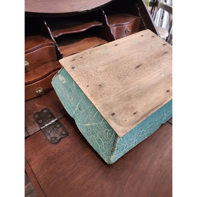 Wood Antique Blue Painted Cutlery Caddy For Sale - Image 7 of 9