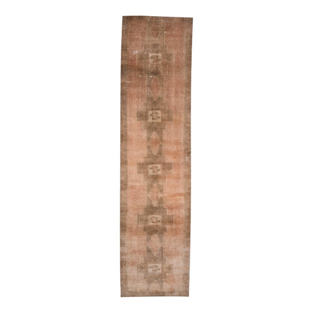 1970s Vintage Turkish Handmade Wool Cotton Terracotta Runner Rug For Sale