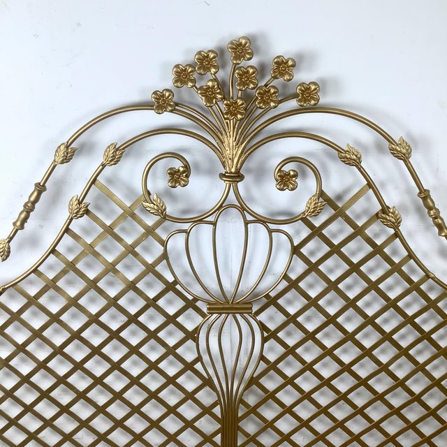 Hollywood Regency Vintage Hollywood Regency Gilt Metal Trellis Headboard-Queen For Sale - Image 3 of 12