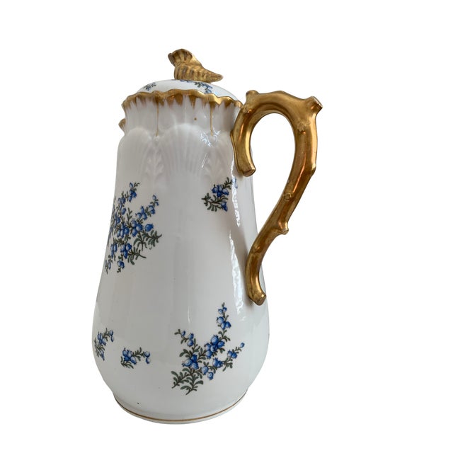 Late 19th Century Antique R. Delinières & Cie Limoges Gilt Porcelain Chocolate Pot With Shell Finial For Sale - Image 5 of 17