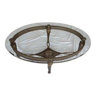 Pewter & Glass Oval Coffee Table For Sale