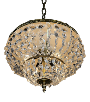 Vintage Italian Brass and Crystal Pendant Light, 1960s