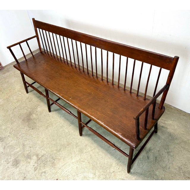Mid 19th Century 19th Century American Windsor Faux Bamboo Spindled 8-Leg Settee / Bench For Sale - Image 5 of 12