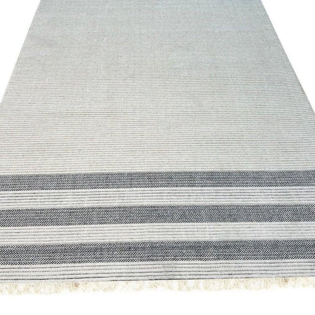 Contemporary 6x9 Ivory Flat Weave Wool Subtle Linear Texture Geometric Modern Carpet Rug For Sale - Image 3 of 7