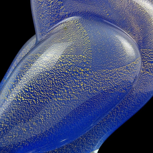 Mid 20th Century Vintage Seguso Murano Cobalt Blue Opal Gold Flecks Italian Art Glass Mid-Century Bird Sculpture For Sale - Image 5 of 8