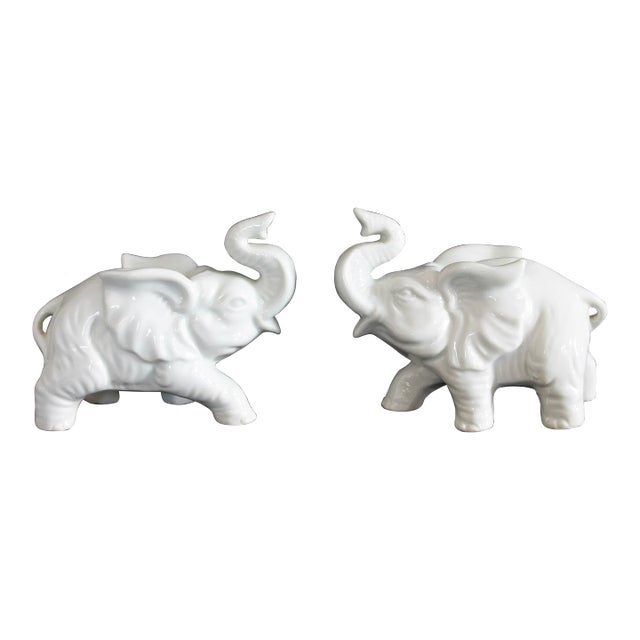 Pair of Vintage Ceramic Decorative Elephant Figurines For Sale