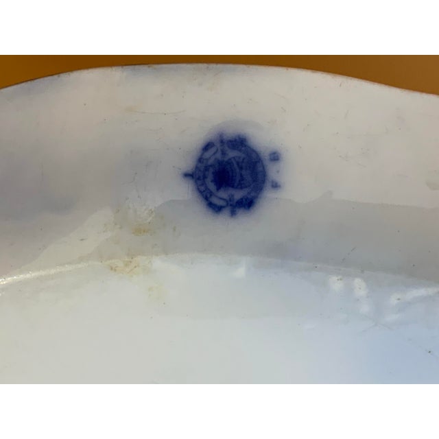 Antique 1896 w.h. Grindley Flow Blue 12.5" Oval Platter - Marechal Neil Pattern C. 1896 Made in Staffordshire England For Sale In Palm Springs - Image 6 of 6
