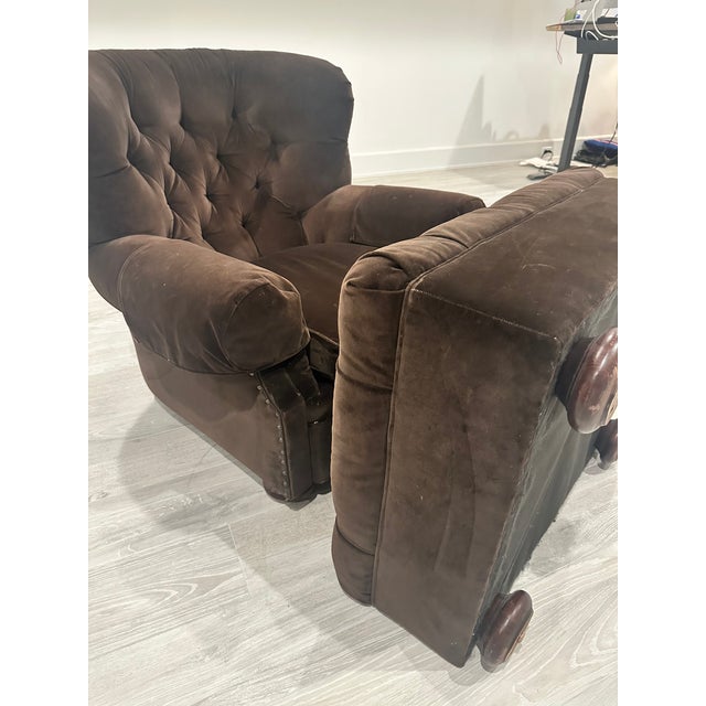Chocolate Ralph Lauren Wingback Club “Writer’s” Chair With Ottoman — Chocolate Brown Velvet For Sale - Image 8 of 12