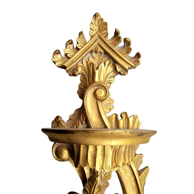 Gold Large Vintage Italian Carved Giltwood Rococo 5-Tier Wall Display Shelf, 44" For Sale - Image 8 of 8