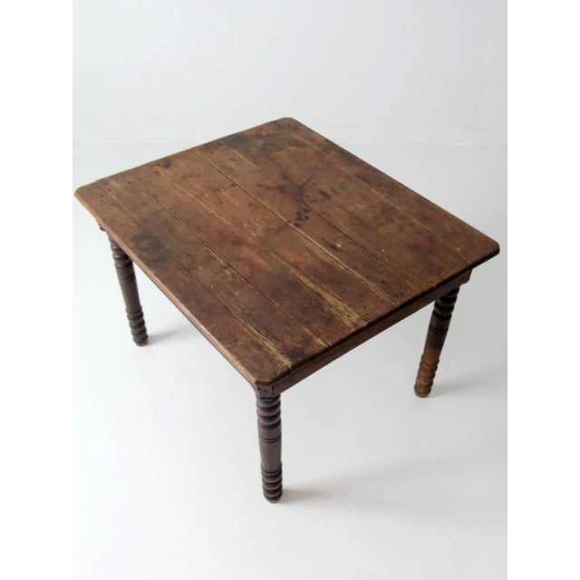 Farmhouse Vintage Wood Harvest Table For Sale - Image 3 of 12