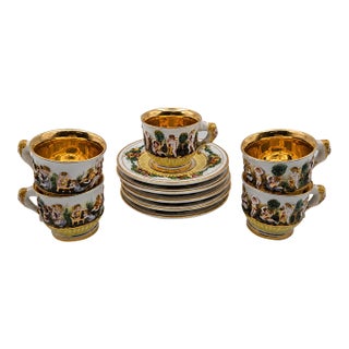 Mid 20th Century Italian Rococo Revival R. Capodimonte Porcelain Demitasse Tea Set of 5 - 10 pcs For Sale