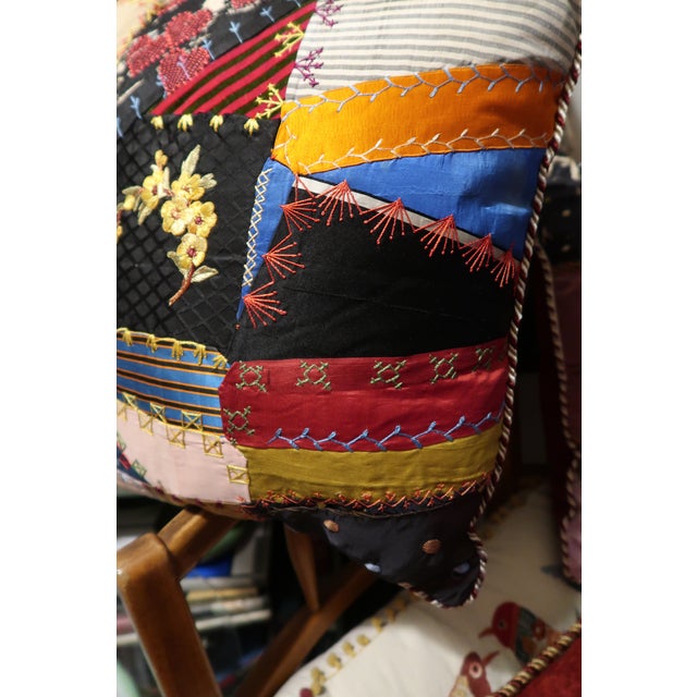1870s Crazy Quilt Pillow 18 Inches 1 For Sale - Image 11 of 12